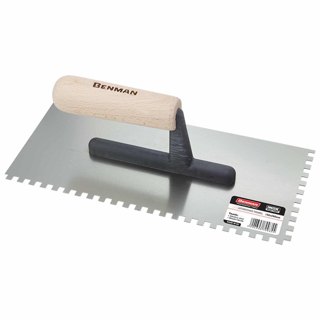 Benman Μυστρί Πλακάδων Inox 130x280mm Με Τετράγωνο Δόντι & Ξύλινη Λαβή droutsas.gr