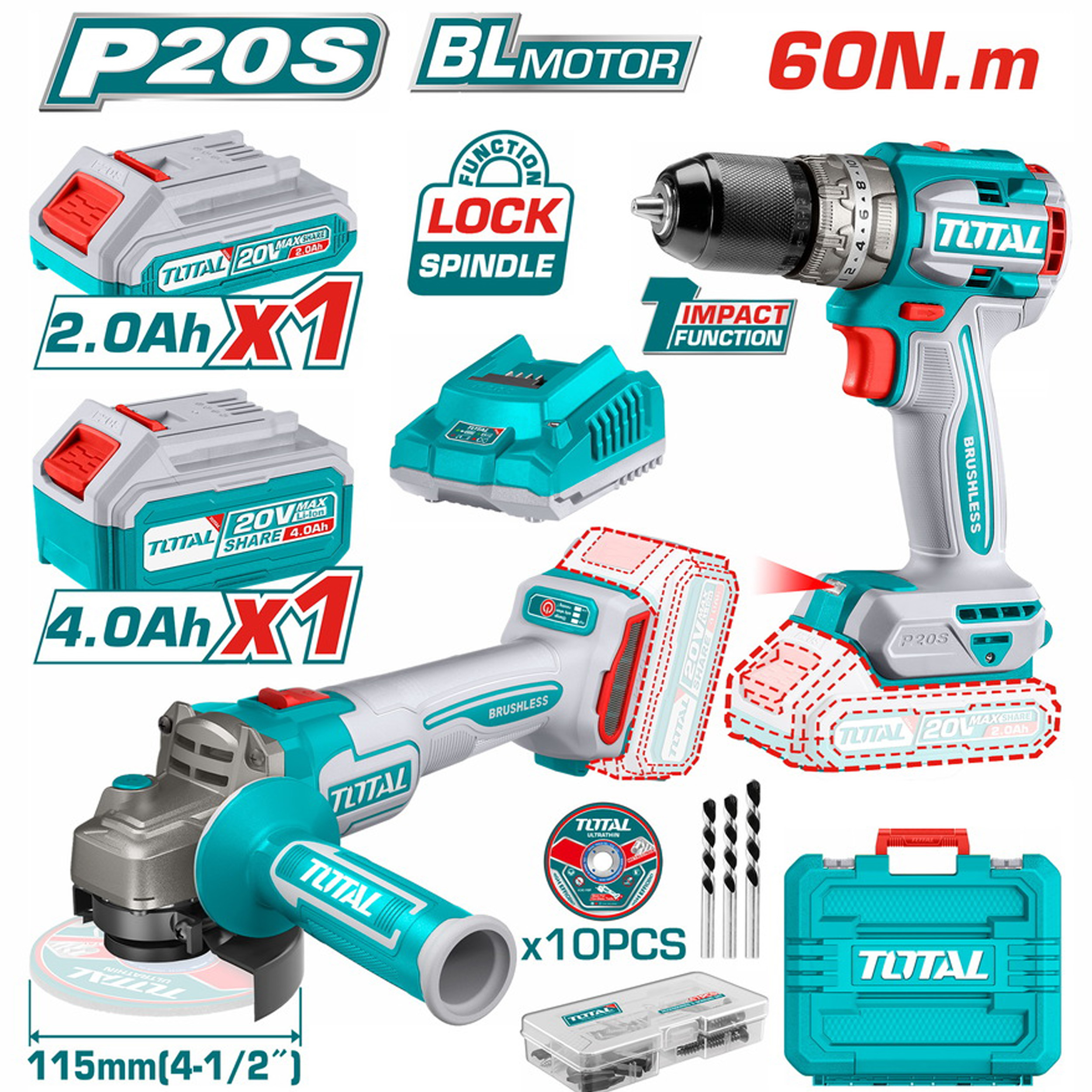Total Σετ Δραπανοκατσάβιδο & Γωνιακός 20V 1 x 4.0Ah 1 x 2.0Ah TCKLI20273E droutsas.gr GloboStar® 09077 Τεχνητό Φυτό Διακοσμητικό Τριαντάφυλλο Λευκό M8cm - Image 1