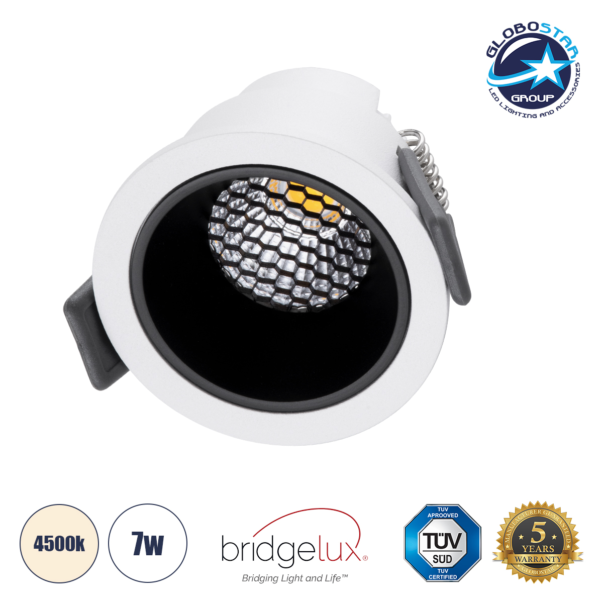 60246_1 GLOBOSTARu00ae PLUTO-S 60246 u03a7u03c9u03bdu03b5u03c5u03c4u03cc Downlight u03a3u03c0u03bfu03c4 u03bcu03b5 Honeycomb Anti Glare Reflector LED 7W 910lm 38u00b0 AC 220-240V IP20 u03a6u03c5u03c3u03b9u03bau03cc u039bu03b5u03c5u03bau03cc 4500K - Bridgelux COB Chip & Tu00dcV Su00dcD Driver - u039bu03b5u03c5u03bau03cc & u039cu03b1u03cdu03c1u03bf u039cu03b1u03c4 - u039c6.4