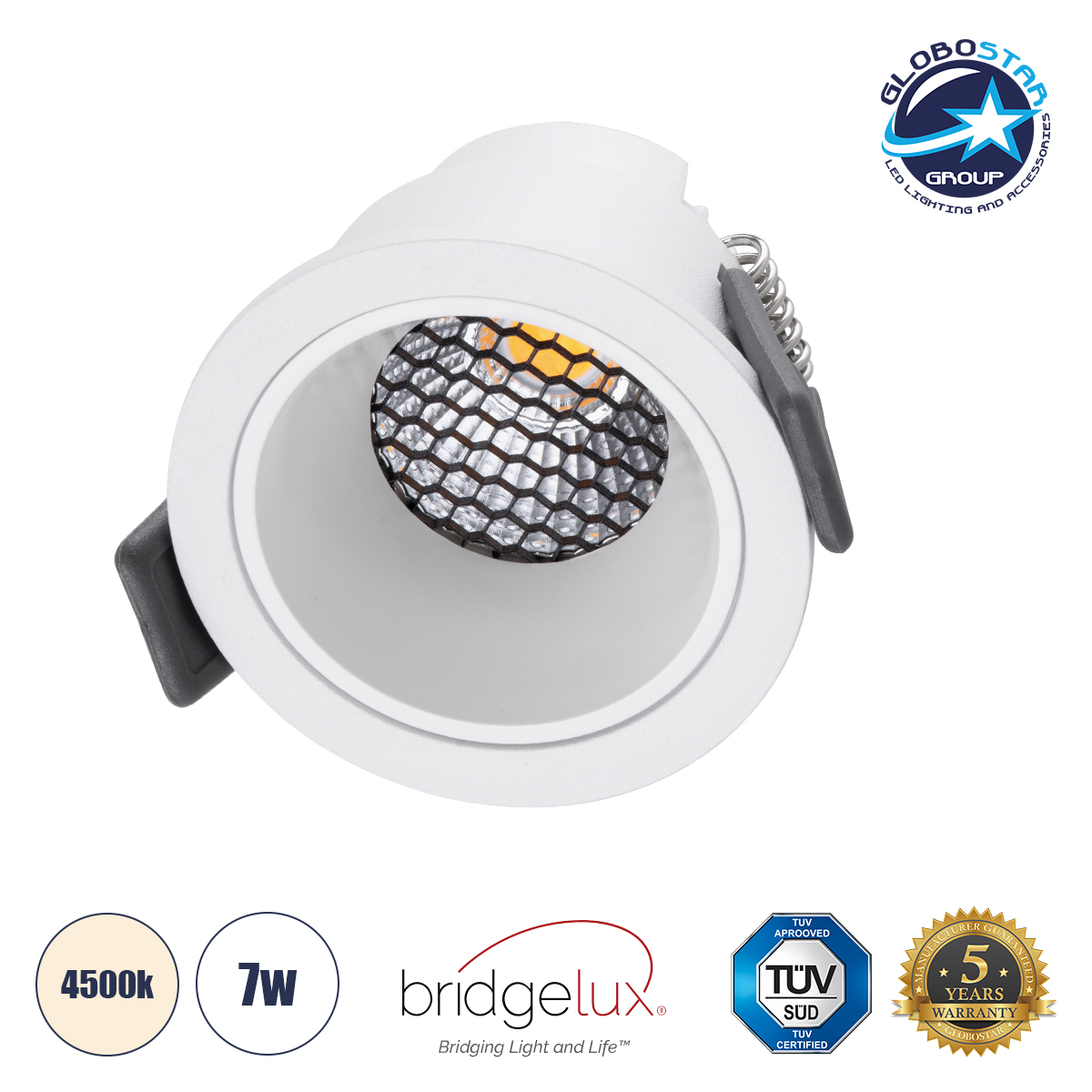 60248_1 GLOBOSTARu00ae PLUTO-S 60248 u03a7u03c9u03bdu03b5u03c5u03c4u03cc Downlight u03a3u03c0u03bfu03c4 u03bcu03b5 Honeycomb Anti Glare Reflector LED 7W 910lm 38u00b0 AC 220-240V IP20 u03a6u03c5u03c3u03b9u03bau03cc u039bu03b5u03c5u03bau03cc 4500K - Bridgelux COB Chip & Tu00dcV Su00dcD Driver - u039bu03b5u03c5u03bau03cc u039cu03b1u03c4 - u039c6.4 x u03a06.4 x