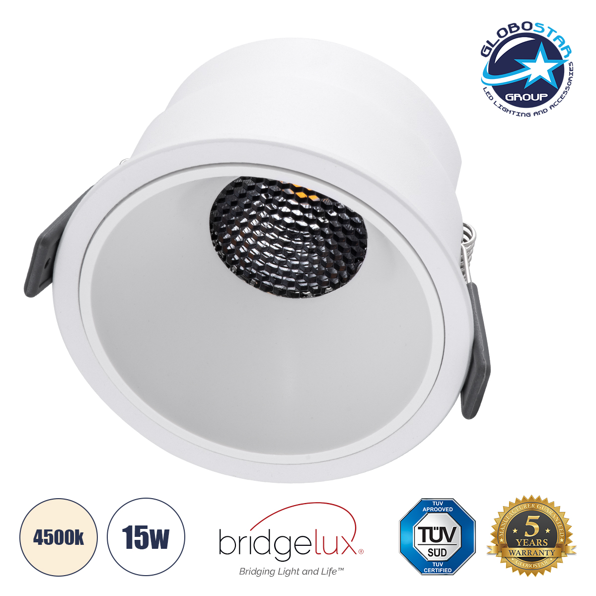 60260_1 GLOBOSTARu00ae PLUTO-B 60260 u03a7u03c9u03bdu03b5u03c5u03c4u03cc Downlight u03a3u03c0u03bfu03c4 u03bcu03b5 Honeycomb Anti Glare Reflector LED 15W 1950lm 38u00b0 AC 220-240V IP20 u03a6u03c5u03c3u03b9u03bau03cc u039bu03b5u03c5u03bau03cc 4500K - Bridgelux COB Chip & Tu00dcV Su00dcD Driver - u039bu03b5u03c5u03bau03cc u039cu03b1u03c4 - u039c10.4 x u03a010