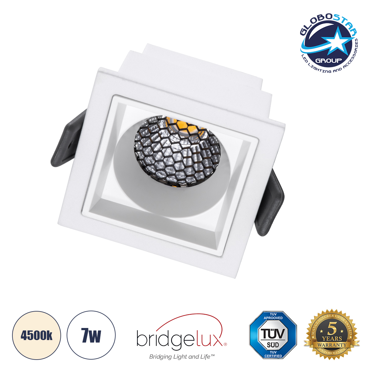 60266_1 GLOBOSTARu00ae PLUTO-S 60266 u03a7u03c9u03bdu03b5u03c5u03c4u03cc Downlight u03a3u03c0u03bfu03c4 u03bcu03b5 Honeycomb Anti Glare Reflector LED 7W 910lm 38u00b0 AC 220-240V IP20 u03a6u03c5u03c3u03b9u03bau03cc u039bu03b5u03c5u03bau03cc 4500K - Bridgelux COB Chip & Tu00dcV Su00dcD Driver - u039bu03b5u03c5u03bau03cc u039cu03b1u03c4 - u039c6.4 x u03a06.4 x