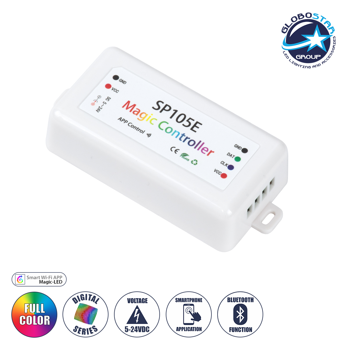 70039_1 GLOBOSTARu00ae SP105E 70039 WiFi 2.4G u03a8u03b7u03c6u03b9u03b1u03bau03ccu03c2 Pixel Addressable Controller DC 5-12-24V IP20 - WiFi 2.4G - SPI/TTL Protocol 2048 IC - u039c8.5 x u03a04.5 x u03a52.2cm - 2 u03a7u03c1u03ccu03bdu03b9u03b1 u0395u03b3u03b3u03cdu03b7u03c3u03b7