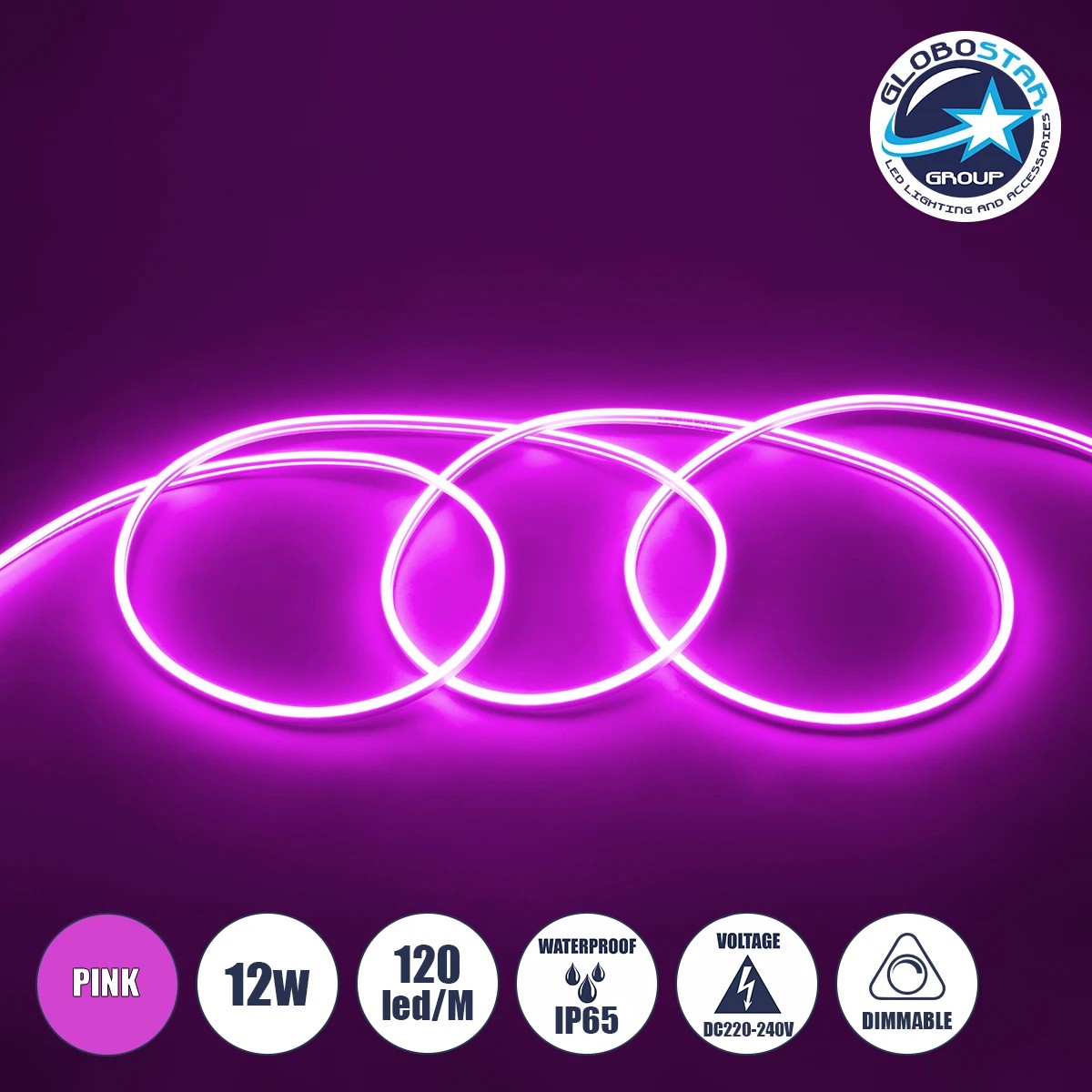70577_1 GLOBOSTARu00ae NEOVALE 70577 u03a4u03b1u03b9u03bdu03afu03b1 Neon Flex LED 12W/m 600lm/m 120u00b0 DC 220-240V u0391u03b4u03b9u03acu03b2u03c1u03bfu03c7u03bf IP65 120 x SMD2835 Chip/m u03a1u03bfu03b6 Dimmable - Sanan SMD Chip - u039c100 x u03a00.8 x u03a51.6cm - 3 u03a7u03c1u03ccu03bdu03b9u03b1 u0395u03b3u03b3u03cdu03b7u03c3u03b7