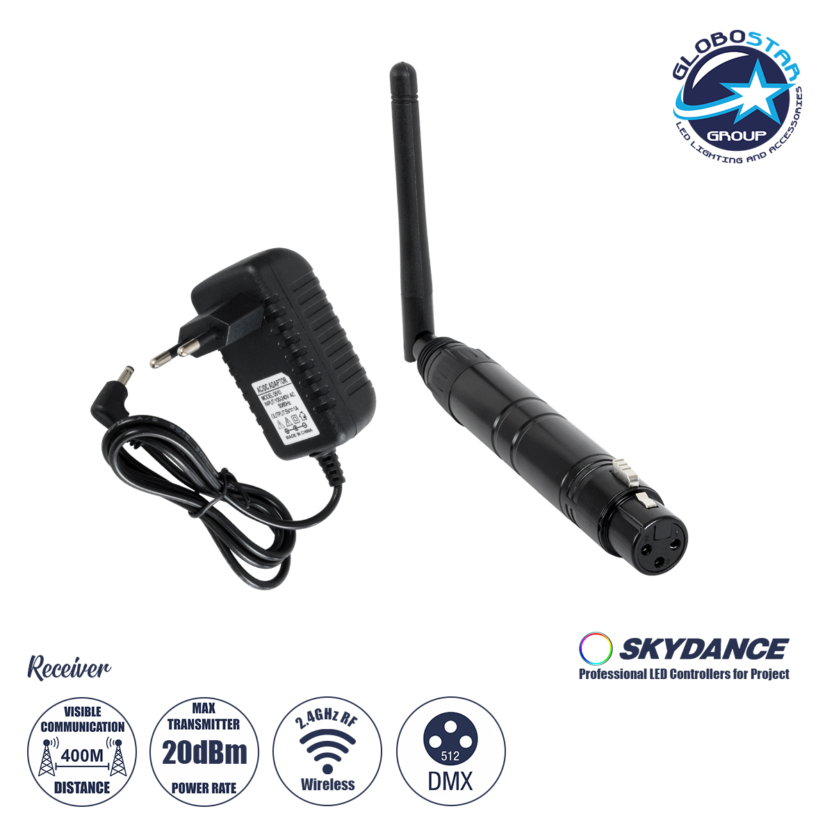 71578_1 GLOBOSTARu00ae SKYDANCE-DM-WR 71578 DMX512 u0391u03c3u03cdu03c1u03bcu03b1u03c4u03bfu03c2 u0394u03adu03bau03c4u03b7u03c2 RF 2.4Ghz ISM GFSK 20dBm 400m u0398u03b7u03bbu03c5u03bau03cc XLR3 DC 5V IP20 - u039c1.9 x u03a01.9 x u03a522cm - 5 u03a7u03c1u03ccu03bdu03b9u03b1 u0395u03b3u03b3u03cdu03b7u03c3u03b7