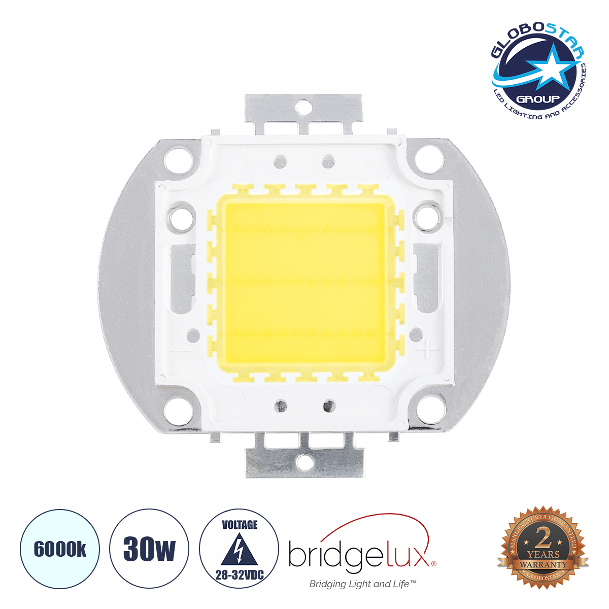73761_01 GLOBOSTARu00ae COBCHIP 73761 Cob LED 30W 3000lm 120u00b0 DC 28-32V IP20 u03a8u03c5u03c7u03c1u03cc u039bu03b5u03c5u03bau03cc 6000K Dimmable - Bridgelux COB Chip - u039c5.5 x u03a05.2 x u03a50.6cm - 2 u03a7u03c1u03ccu03bdu03b9u03b1 u0395u03b3u03b3u03cdu03b7u03c3u03b7