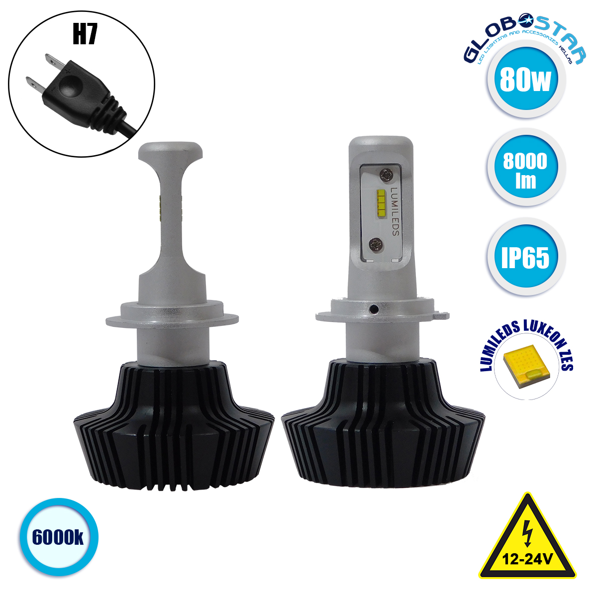 81664_1 GloboStaru00ae 81664 H7 LED HID KIT u0392u03b1u03c3u03b9u03bau03bfu03cd u03a6u03c9u03c4u03b9u03c3u03bcu03bfu03cd 3rd Generation Can Bus Extreme Version Luxeon Zes Chip 80 Watt 8000 Lumens DC 12-24 Volt 6000k