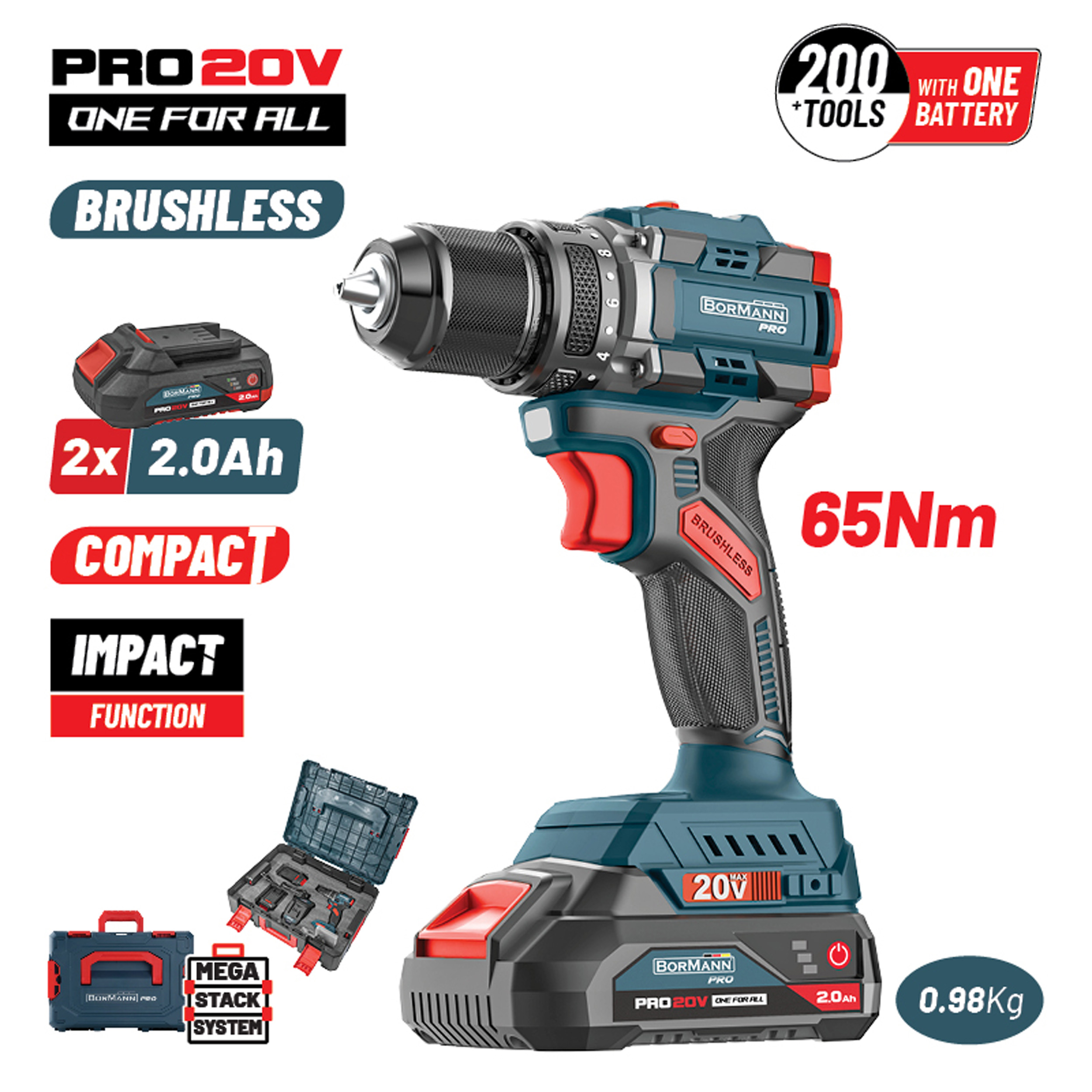 Bormann Pro Κρουστικό Δραπανοκατσάβιδο Compact Brushless 20V 65Nm 2 x 2.0Ah BBP5401X22CA droutsas.gr.jpg2 Bormann Pro Κρουστικό Δραπανοκατσάβιδο Compact Brushless 20V 65Nm 2 x 2.0Ah BBP5401X22CA - Image 1
